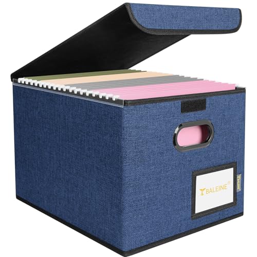 BALEINE File Organizer Box with Lid, Collapsible File Folder Organizer with Plastic Slide, Hanging File Folder Box for Office Document Storage (1 Pack, Blue) - color: Blue, size: 1 Pack
