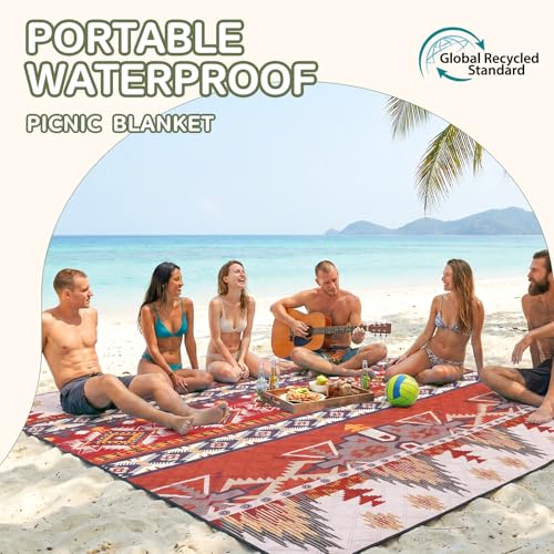 Waterproof Picnic Blanket Outdoor Camping Beach Mat Outside Rug Tent Floor Carpet Extra Large Foldable Sandproof Car Essential Roadtrip Gadget Rv Accessories Glamping Gear Must Haves Hiking Stuff Gift - color: Boho Brown