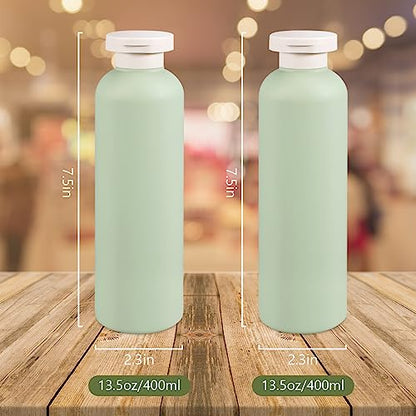 13.5oz Squeeze Bottles with Flip Cap, Refillable Plastic Travel Bottles for Creams, Lotion, Shampoo, Conditioner (2 Pcs) - color: Green, size: 400ml/13.5 oz