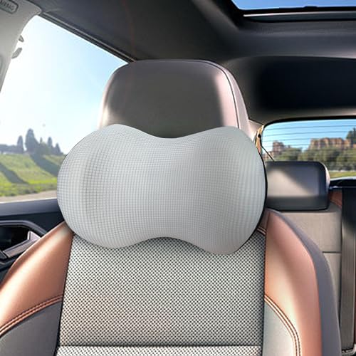 SPRFUFLY Cozy Car Headrest Pillow, Car Pillow for Driving with Adjustable Strap, Breathable Removable Cover & Ergonomic Design - Softness Travel Car Neck Pillow(Moonlight Silver, 1PC) - color: Silver