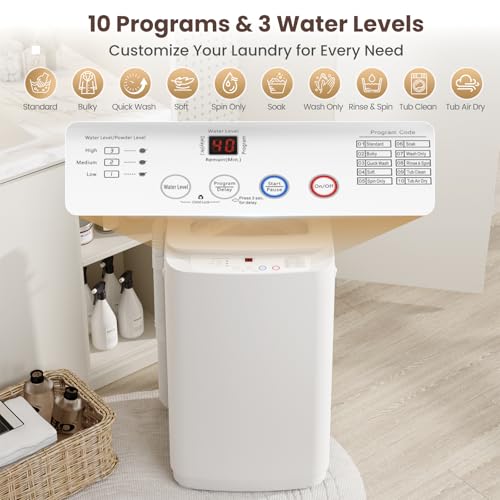 Auertech 14 lbs Portable Washing Machine, Fully Automatic Portable Washer with Glass Lid, 10 Wash Cycles, Compact Capacity Washer and Spin Dryer Combo with Drain Pump for Apartment, Dorm, RV - size: 14 lbs