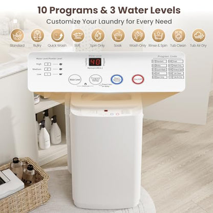 Auertech 14 lbs Portable Washing Machine, Fully Automatic Portable Washer with Glass Lid, 10 Wash Cycles, Compact Capacity Washer and Spin Dryer Combo with Drain Pump for Apartment, Dorm, RV - size: 14 lbs