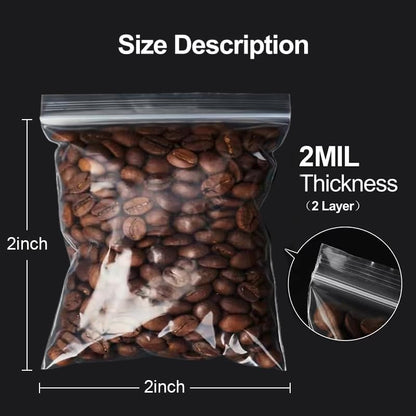 Small Zip Bag, 1200ct 2x2'' Premium Small Plastic Baggies Resealable, 2 Mil(2 Layer) Ultra Strong & Durable Zip Top Lock Bag for Jewelry and Business - Clear - color: 2" x 2"