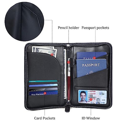Polare Napa Leather Passport Holder With YKK Zipper RFID Blocking Travel Document Organizer Ticket Holder Cover Case Holds 2 Passports (Black) - color: Black
