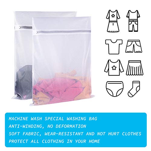 SUERIV Mesh Wash Bag for Washing Machine-Supper Zipper Net Laundry Bag for Travel,Lingerie,Sweater,Garment,Undergarment,Pack of 2 (20 Inch X 24 Inch)