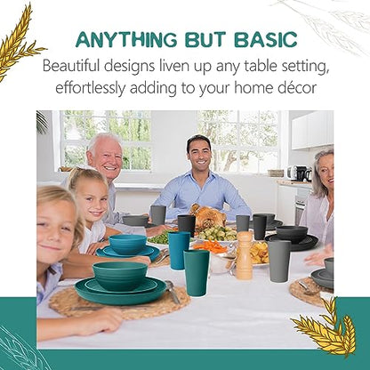 Teivio 32-Piece Kitchen Plastic Wheat Straw Dinnerware Set, Service for 8, Dinner Plates, Dessert Plate, Cereal Bowls, Cups, Unbreakable Colorful Plastic Outdoor Camping Dishes,Coastal - color: Coastal