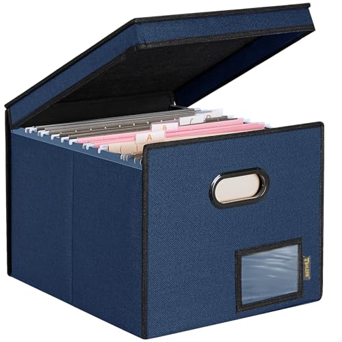 BALEINE File Organizer Box with Lid, Collapsible File Folder Organizer with Plastic Slide, Hanging File Folder Box for Office Document Storage (Tab Friendly, 1 Pack, Blue) - color: Blue, size: 1 Pack (Tab Friendly)