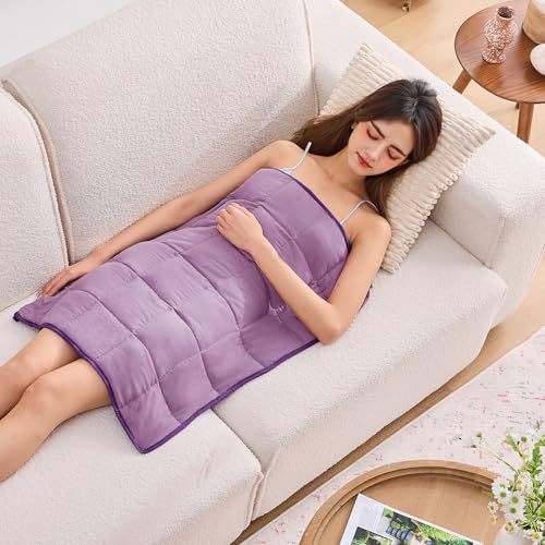 Purple Weighted Lap Blanket for Adults 7lbs, 24"x29" Cooling Heavy Throw Blanket, Portable Travel Weighted Blankets, Soft Small Blankets Gift for Sleeping - color: Dark Purple/Light Purple, size: 24"x29"-7lbs