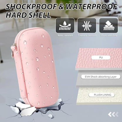Double Glasses Case for Women Men, Dual Eyeglass Travel Organizer with Wristband - color: Pink