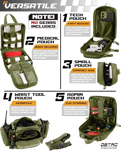 DBTAC Tactical Molle Car Seat Organizer | Vehicle Back Panel with 5X Detachable Pouches, US Flag & Writable Reflective Patch for Cars, Trucks, SUVs, Sedans - color: Green