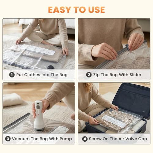 2026 Update 15 Pack Carry-on Size Compression Packing Bags | TSA Approved, 1.5s Hold to Start, 2000mAh Rechargeable, 100+ vacuum seals per charge, for Luggage and Suitcase