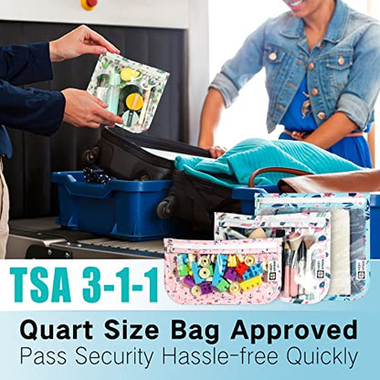 HIONXMGA TSA Approved Toiletry Bag, Set of 3 Clear Travel Toiletry Bag Quart Size Zipper Travel Pouch, Waterproof Makeup Cosmetic Bag for Women Men Kids Toiletries Carry on, Flowers - color: Flowers, Mixed Sizes