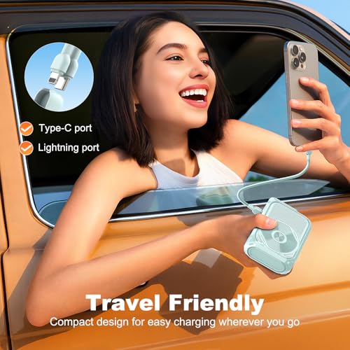 SEANCHEER P05 Portable Charger, Magnetic Power Bank, Small PowerBank, Battery Pack10000mAh Travel Essentials Fast Charging with Built in Cable, Foldable Wall Plug for iPhone,Samsung,Andriod (Green) - color: Green