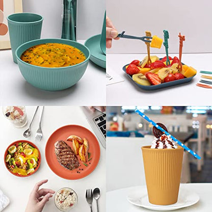 48 Pcs Dinnerware Sets, Unbreakable Plates and Bowls Sets, Reusable Dinnerware Sets for 4 People, Travel Camping Picnic Home Party Cutlery Set, Dishwasher Microwave Safe Dishes - color: Colorful, style: 48PCS