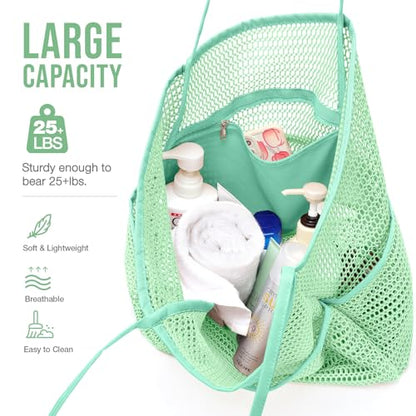 KPX Beach Bag with Mini Pocket, Summer Beach Tote Bags for Women Large Foldable Mesh Swimming Pool Travel Bags - Sandproof - color: Mint