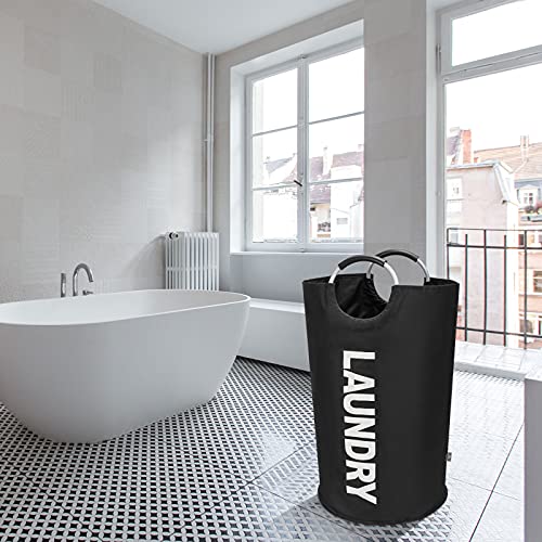 DOKEHOM 90L Large Laundry Basket, Collapsible Laundry Bag, Freestanding Tall Clothes Hamper, Foldable Washing Bin (Black) - color: Black, size: 90L