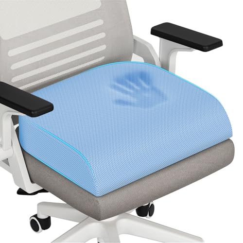 TranquilRelax Large Seat Cushion, Memory Foam Cushion for Long Sitting Hours on Office Chair, Home & Car, Non-Slip Chair Pad for Relieving Back & Sciatica & Hip & Coccyx Pain (Light Blue) - color: Light Blue, size: Large