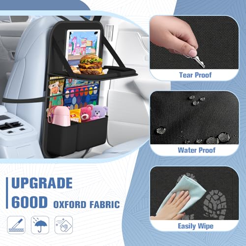 Car Backseat Organizer with table Tray(1Pack) 9 Storage Pockets Backseat Car Organizer with Tablet Holder, Back seat Organizer for Kids Road Trip Essentials Travel - style: 1Pack with Food Tray-Black
