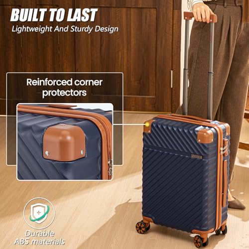 Cosbarn Carry On Luggage 22x14x9 Airline Approved, Hardside 20 Inch Carry on Suitcases with Wheels, Hard Shell ABS Lightweight Carry on Luggage Set, Travel Suitcase Set with TSA Lock, DarkBlue - color: DarkBlue, size: 3 Piece Sets (20/BP/TB)