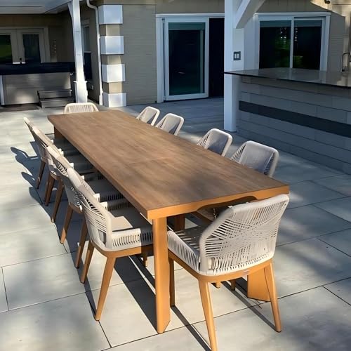 PURPLE LEAF 11 Pieces Dining Set Patio Metal Rectangular Table and Wicker Rattan Chairs for Outside Porch Garden Kitchen Modern Outdoor Furniture Sets - color: Deep Teak, size: 11 PCS, style: Rectangular