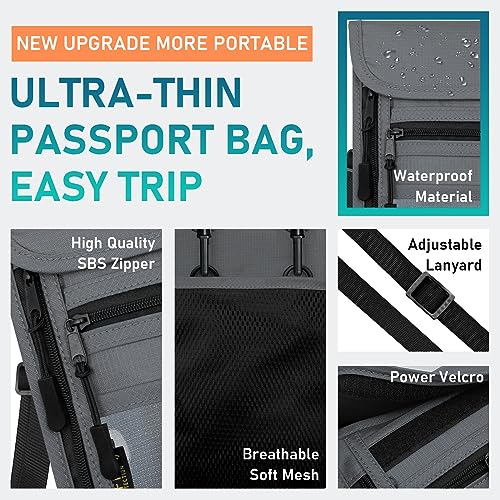 sundee Travel Neck Wallet with Double Zippers, RFID Blocking Passport Holder with Adjustable Neck Strap for Men and Women to Keep Cash, Credit Cards and Travel Documents Safe - Light Gray - color: Light Gray