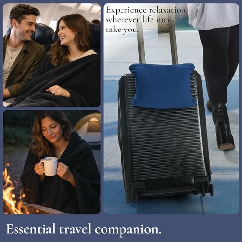 Brookstone Travel Blanket - 2-in-1 Super Soft Fleece Lightweight Throw Blanket with Carrying Pouch, Airplane & Car Travel Essentials, Blue Foot Pocket - color: Blue Foot Pocket