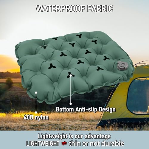 Inflatable Seat Cushion, Lightweight Stadium Seat Pad, Travel Air seat Cushion Anti-Slip for Airplane, Hiking, Climbing, Home and Camping,Olive Green