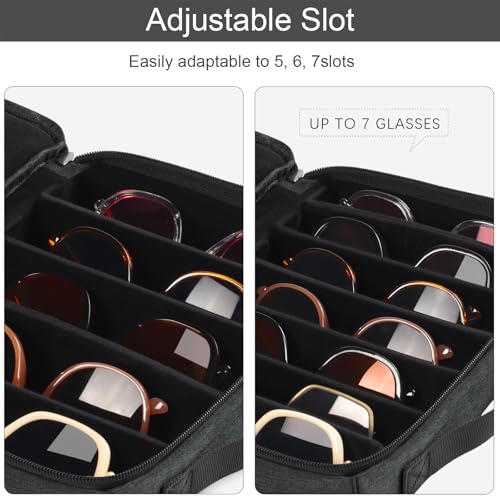 Bukere Travel Sunglasses Organizer Case, Adjustable Slot For Multiple Pairs, Portable Eyeglasses Storage Box for Men Women - color: Darkgrey, style: 7 Slots