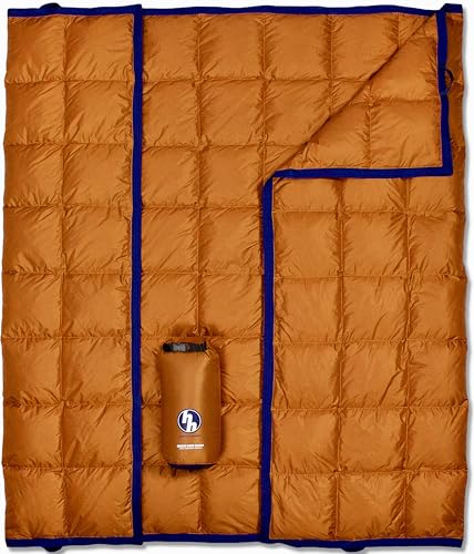 Horizon Hound Down Camping Blanket 650 Fill Power - Ultralight Backpacking Quilt (1lb 6oz) Warm & Water-Resistant 20D Nylon Shell for Outdoors, Camping, Hiking, Travel, & Stadium - Packable - color: Burnt Orange