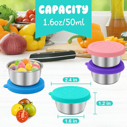 LIEMAND 6x1.6 oz Salad Dressing Container to Go, Leakproof Reusable Stainless Steel Small Container with Lid,Sauce Containers for Lunch box,Picnics,Travel,Office and Meal Prep - color: Rainbow, size: 1.6oz