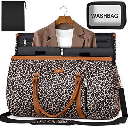 Garment Bag for Travel Convertible Carry On Garment Bag Large Travel Duffel Bags for Women 2 in 1 Hanging Suitcase Suit Travel Bags for Women & Men 3pcs Set - color: C-brown Leopard