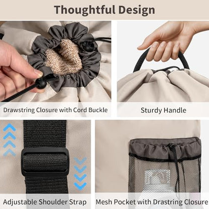 150L Laundry Bag Backpack with 3 Sizes Mesh Wash Bags and Shoulder Straps Foldable Clothes Hamper Bag with Drawstring Closure for College, Apartment, Laundromat(Beige) - color: Beige