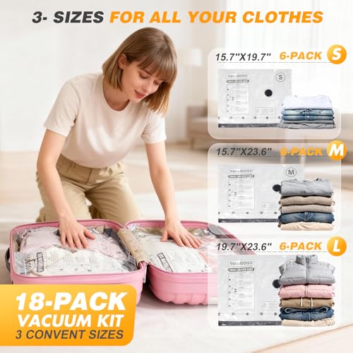 Travel Vacuum Storage Bags with Pump, Carry-on Luggage Compression Bags + Portable Electric Pump, 80% Space Saver for Clothes, Vacuum Seal Bags for Clothing Packing Travel, Pack of 18 - size: 18 Combo Bags + Electric Pump