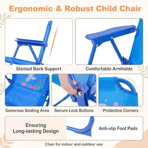 HONEY JOY Kids Picnic Table, Animal Themed Toddler Outdoor Table and Chair Set, 2 Folding Chairs & Removable Umbrella, Children Outdoor Furniture for Backyard Patio Garden (Blue Shark) - color: Blue Shark