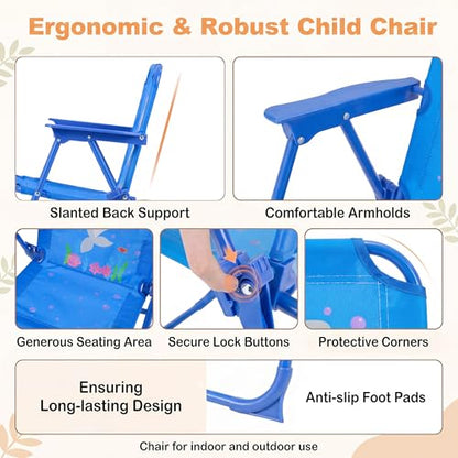 HONEY JOY Kids Picnic Table, Animal Themed Toddler Outdoor Table and Chair Set, 2 Folding Chairs & Removable Umbrella, Children Outdoor Furniture for Backyard Patio Garden (Blue Shark) - color: Blue Shark