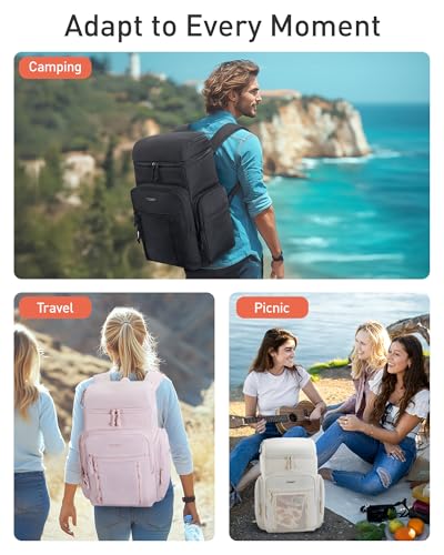 TOURIT Insulated Backpack Cooler: 30 Cans Waterproof Leakproof Soft Cooler Bag Beach Travel Picnic Camping - color: Pink, style: 30 Cans 2.0