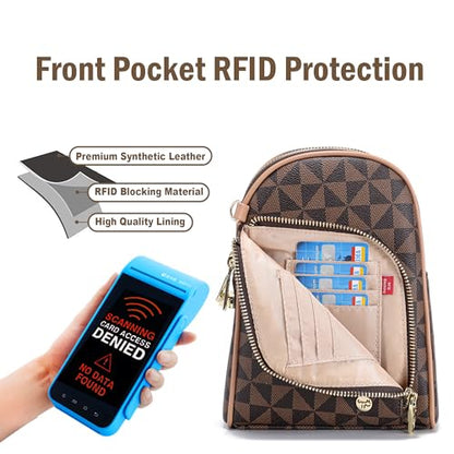 INICAT RFID Blocking Sling Bag, Anti Theft Crossbody Bag for Women Compact Travel Purses Leather - color: Checkered Brown