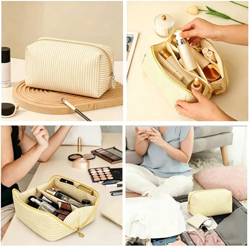 2pcs Makeup Bag Travel Toiletry Bag for Women Lightweight Make Up Bag Purse Organizer Pouches Large Cosmetic Bag Small Makeup Pouch Medicine Bag Travel Essentials for Women Yellow - color: yellow