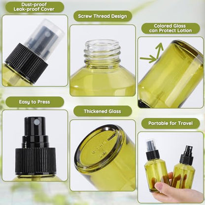 Segbeauty 6pcs 2oz Perfume Travel Refillable Bottles, Small Travel Size Spray Bottle for Hair, 60ml Empty Mini Glass Fine Mist Spray Bottles, Green Perfume Cologne Atomizer Sprayer Bottle for Liquids - size: 2 fl oz