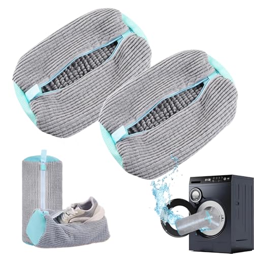 2 Pack Shoe Washing Machine Bag Shoe Washing Bag Shoe Mesh Laundry Bags Shoe Bags for Travel Reusable Shoe Cleaning Bag for All Shoe Sizes (Grey) - color: Grey