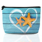 Beach Starfish Cosmetic Bag Coastal Blue Wooden Makeup Bags,Travel Make up Bags for Women Girls Cute Zipper Pouch Toiletry Organizer Bag Travel Essentials - color: Beach Starfish