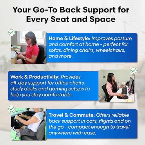 ERGO21 Lumbar Pillow Lower Back Support Cushion for Back Rest, Good Posture, Spine Pain, Long Sitting Hours at Chair, Office, Car Seat, Wheelchair, Large (18" W x 24”x 1.5”) - size: Lumbar Large - 24" x 18" x 1.5"