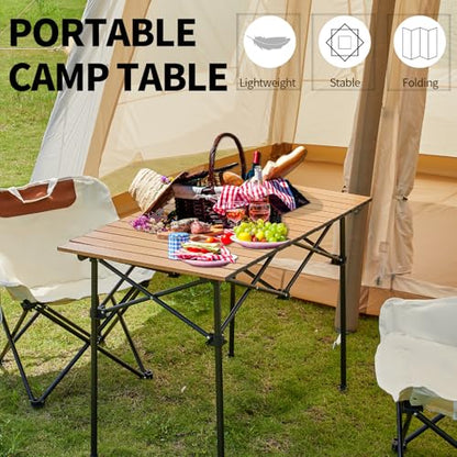 SHANQUAN Camping Table Roll up Table, Fold up Lightweight Compact 4 Person Portable Adjustable Height Roll up Aluminum Table with Carry Bag for Outdoor, Camping, Picnic, Backyards, BBQ - size: 37.4*21.7/Adjustable