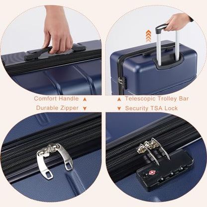 Sweetcrispy 24 Inch Checked Luggage, ABS Lightweight Rolling Hard Shell Suitcase with Smooth Spinner Wheels, Built-in TSA Lock, Durable Travel Suitcase for Business and Vacation Trip, Blue - color: Blue, size: 24 Inch