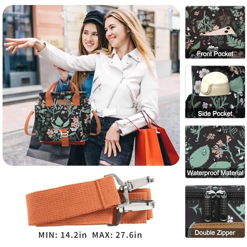 Joymee Large Insulated Lunch Bag Women Reusable Waterproof - Green Leaf | Large Spacious, Cooler Lunch Bag, Adjustable Shoulder Strap, With Side Pocket, Bottle Holder, for Office Work Picnic Travel - color: Green Leaf