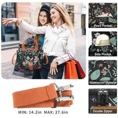 Joymee Large Insulated Lunch Bag Women Reusable Waterproof - Green Leaf | Large Spacious, Cooler Lunch Bag, Adjustable Shoulder Strap, With Side Pocket, Bottle Holder, for Office Work Picnic Travel - color: Green Leaf