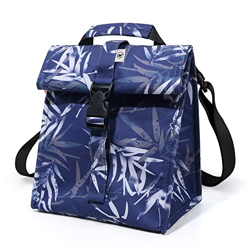 SUNNY BIRD Insulated Lunch Bag Rolltop Lunch Box Tote Bag for Women, Men, Adults and Teens (Blue Bamboo) - color: Blue Bamboo