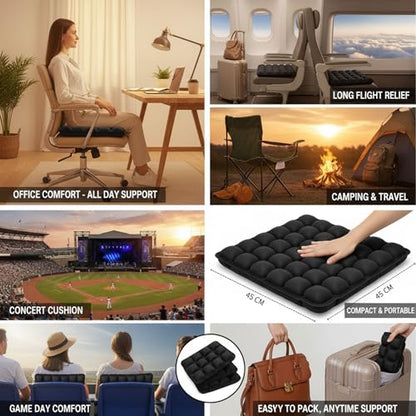 1Pcs Seat Cushion, Travel Cushion Airplane Seat - Inflatable Airplane Seat Cushion for Travel.Suitable for Long Distance Sedentary People to Use,Easy to Carry, 3D Inflatable Airbag is Ergonomic - color: Black-42
