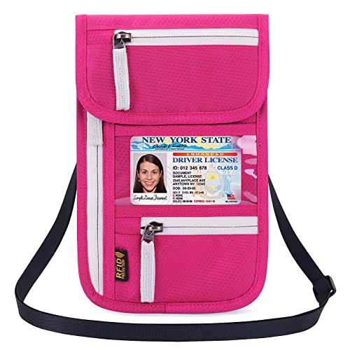 Neck Wallet Lightweight RFID Blocking Waterproof Travel Pouch Passport Wallets for Women Men - color: A-Rose