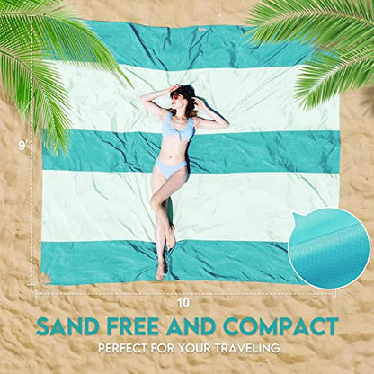 BYDOLL Nylon Beach Blanket Waterproof Sandproof Oversized 10'x9' Suits 1-8 Adults Sand Free Extra Large Blanket Lightweight Soft Picnic Mat for Beach Travel Camping - color: Green, size: 10'X 9'
